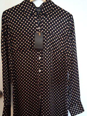 Vintage ABS Collection by Allen Schwartz 100% Silk Polka Dot Shirt Dress NWT